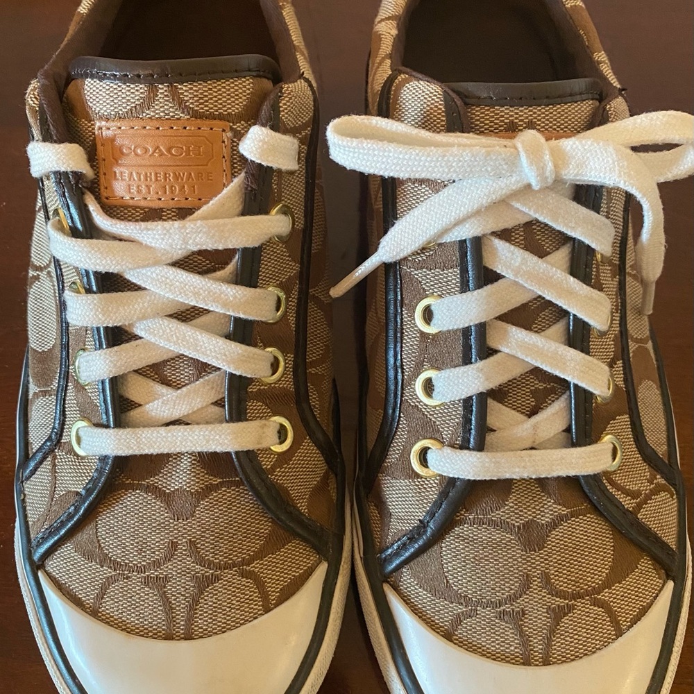 Coach Brown Signature Canvas Sneakers with White Accents